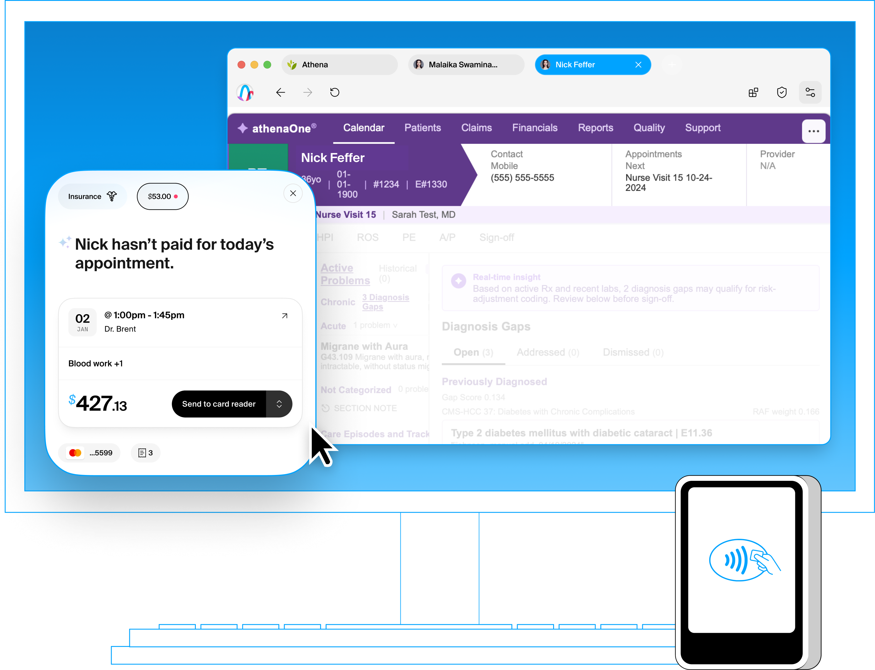 Superscript Skylight: athenaOne EHR with the patient payment widget and POS device